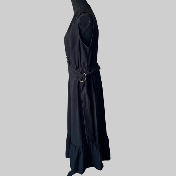 City Chic Black Sleeveless V Neck Midi Dress With Ruffles - Picture 2 of 13